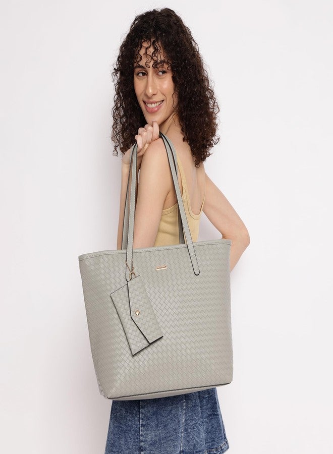 Fastrack Quilted Tote Bag For Women Fits Upto 15" Laptop | Stylish Faux Leather Tote With Weaving Pattern and Zip Closure | Comes With Extra Pouch and Comfortable Shoulder Straps - Image 2